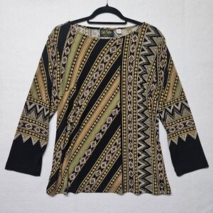 Bob Mackie Wearable Art Tunic Blouse Shirt Medium Earthy Tones